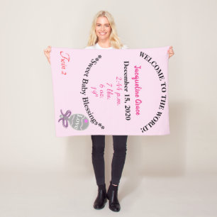 Twin Baby Girl Pink White Baby Stats Fleece Blanket