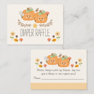 Twin Baby Girl Pumpkin Diaper Raffle Ticket  Enclosure Card