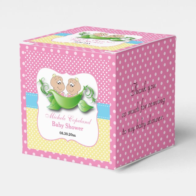 Twin Baby Girl Shower - Two Peas In A Pod Favour Box (Front Side)
