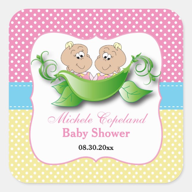 Twin Baby Girl Shower - Two Peas In A Pod Square Sticker (Front)