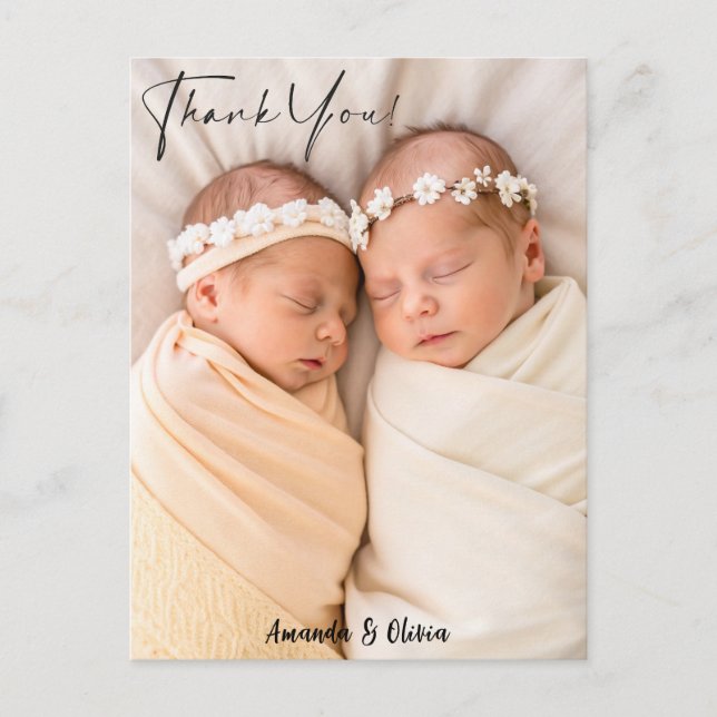 Twin Baby Girl Thank You Birthday Postca Postcard (Front)