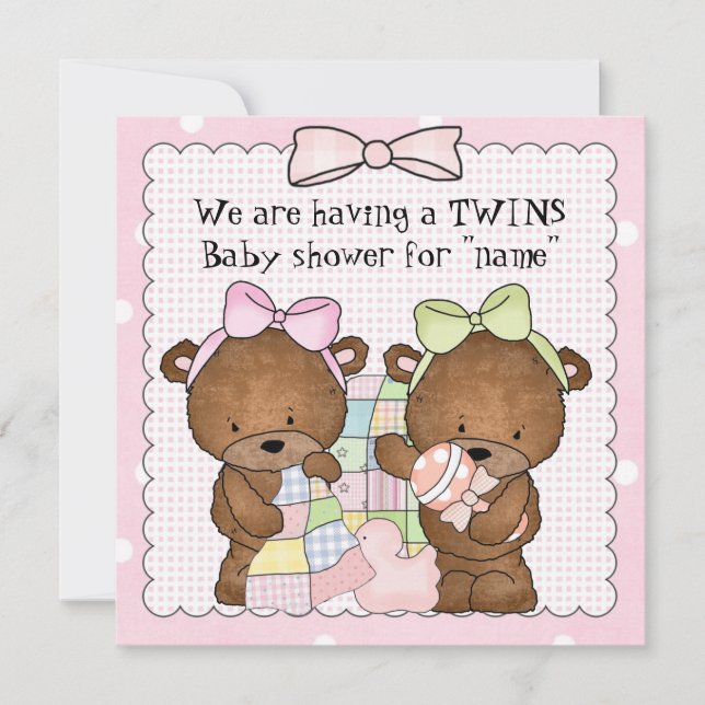 Twin baby girls baby shower invitation (Front)