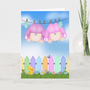 Twin Baby Girls Congratulations Card