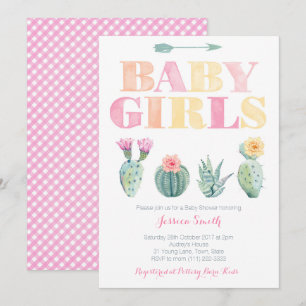 Twin Baby Girls Desert Cactus Baby Shower Invitation