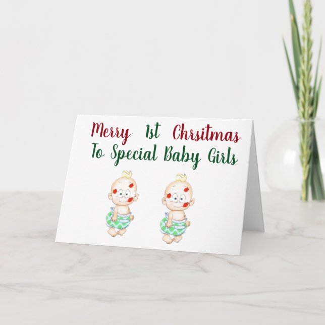 ***TWIN BABY GIRLS*** HAVE ***1st CHRISTMAS*** Holiday Card (Front)