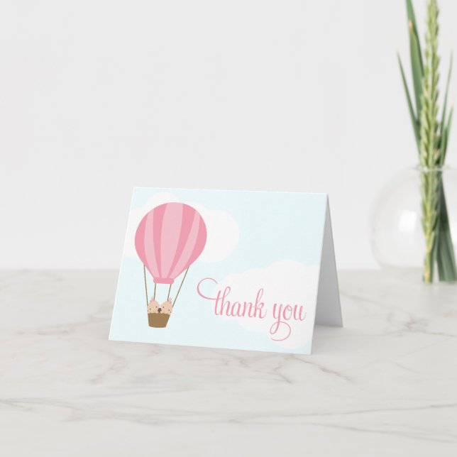 Twin Baby Girls in a Balloon Thank You Card (Front)