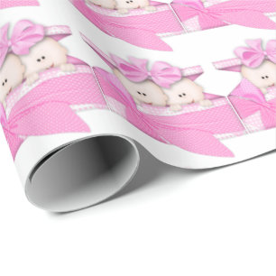 Twin baby girls in Present wrapping paper