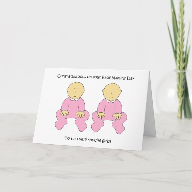 Twin Baby Girls Naming Day Congratulations Card (Front)