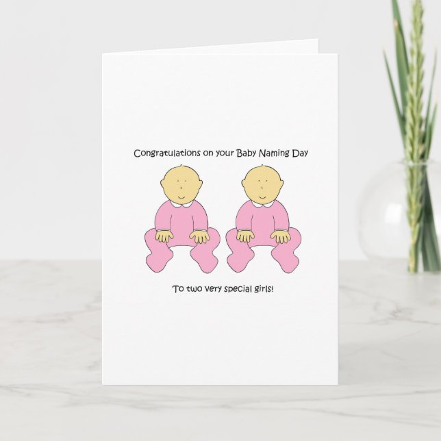 Twin Baby Girls Naming Day Congratulations Card (Front)