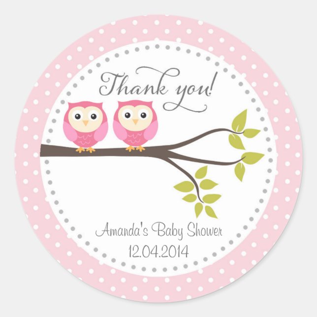 Twin Baby Girls Owls Baby Shower Sticker (Front)