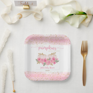 Twin Baby Girls Pumpkin Pink Gold Shower Favour Paper Plate
