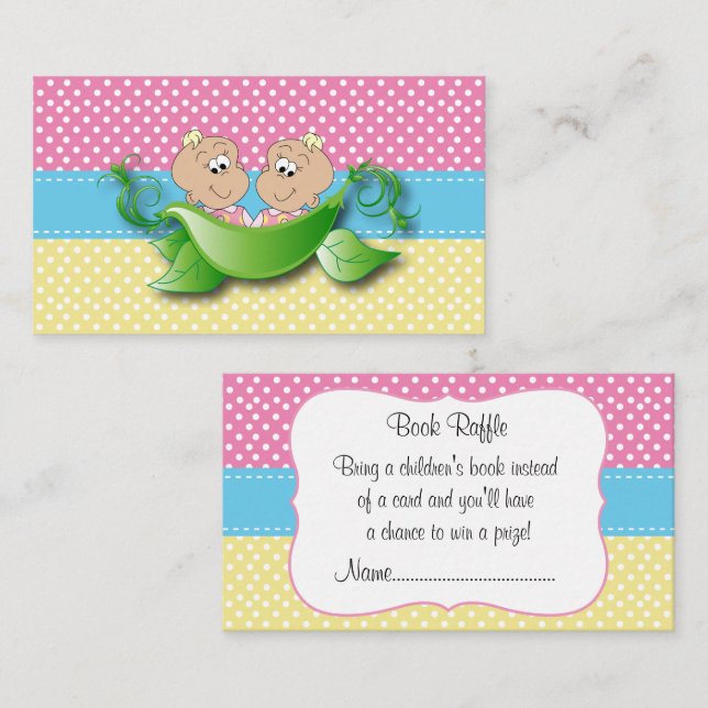 Twin Baby Girls - Two Peas In A Pod Book Raffle Enclosure Card (Front/Back)