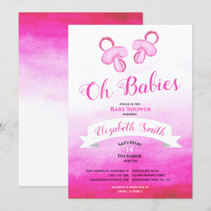 Twin Baby girls water color baby shower Invitation