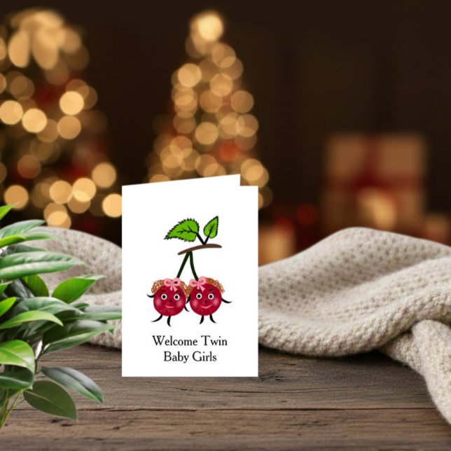 Twin Baby Girls Welcome Card – Sweet Cherry Twins (Creator Uploaded)