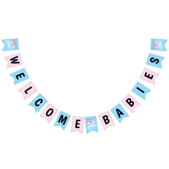 Twin Baby Goy and Girl on Clothesline Bunting (All)