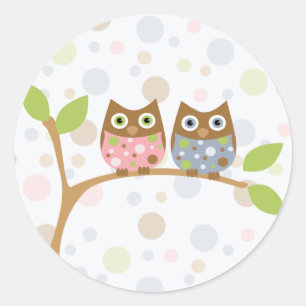 Twin Baby Owls Classic Round Sticker