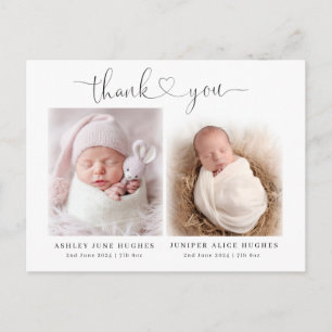 Twin baby photo birth announcements modern postcard