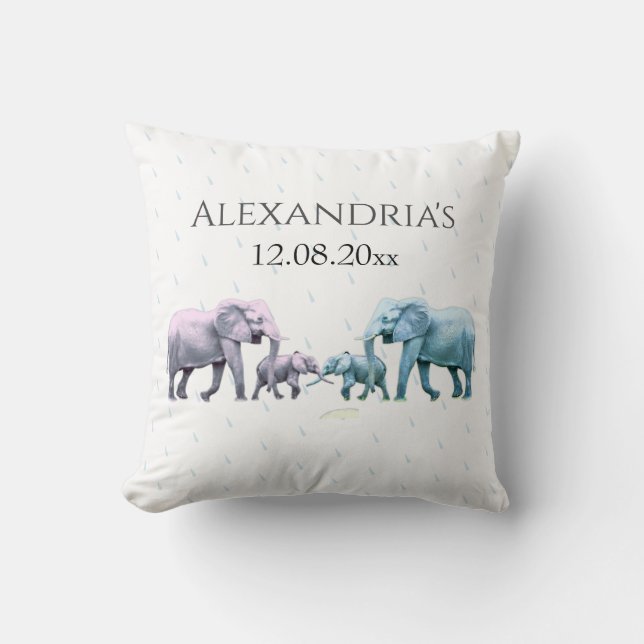 Twin Baby Pink and Blue Elephant Cushion (Front)