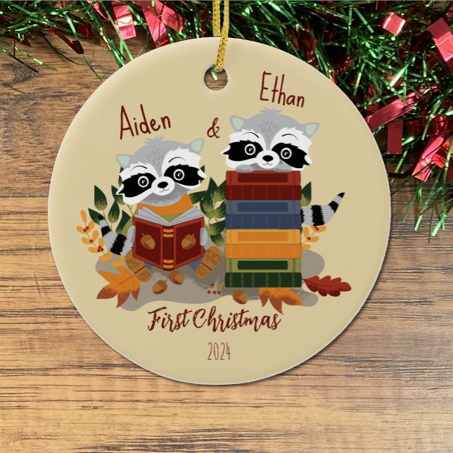 Twin Baby Raccoons First Christmas Ornament (Cute first Christmas ornament for twin babies born in the fall .)