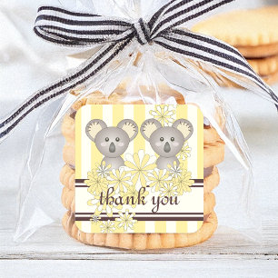 Twin Baby Shower Birthday Koala Thank You Square Sticker