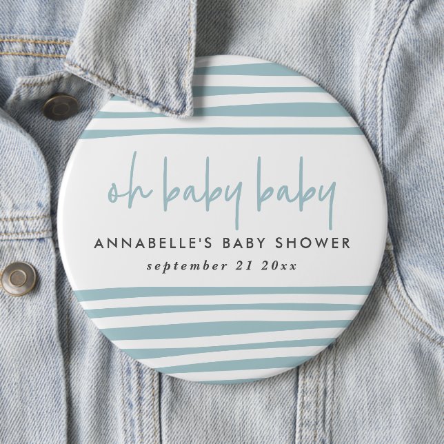 Twin baby shower blue modern typography party 6 cm round badge (In Situ)