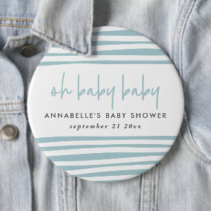 Twin baby shower blue modern typography party 6 cm round badge