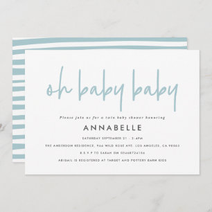 Twin baby shower blue modern typography simple invitation