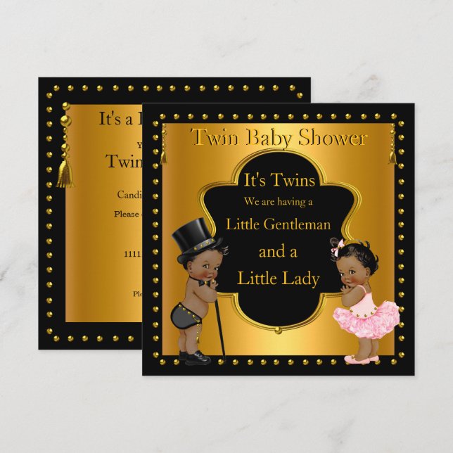 Twin Baby Shower Boy and Girl Ethnic Invitation (Front/Back)