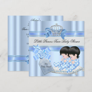 Twin Baby Shower Boys Blue Little Prince Crown 3C Invitation