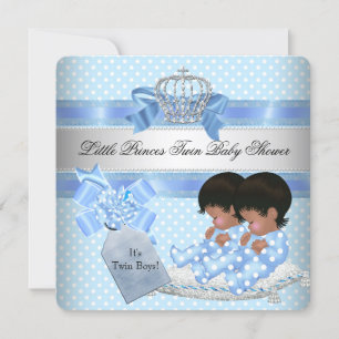Twin Baby Shower Boys Blue Little Prince Crown Invitation