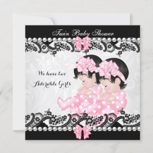 Twin Baby Shower Cute Girls Pink Girl Invitation