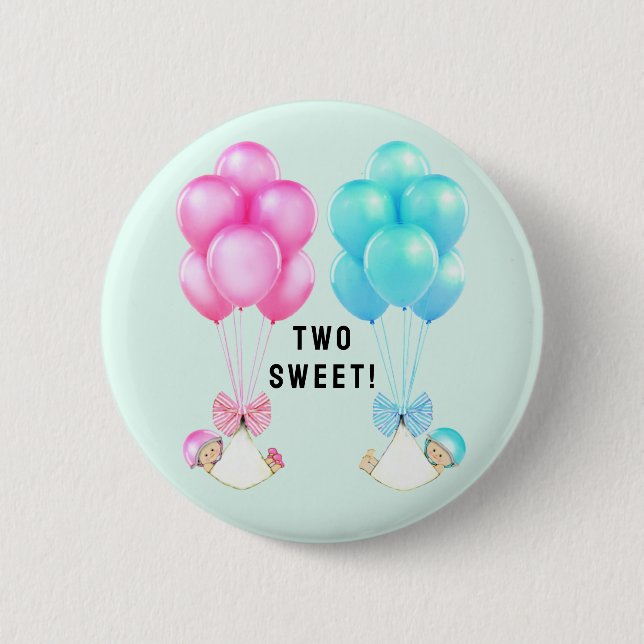 twin baby shower favors 6 cm round badge (Front)