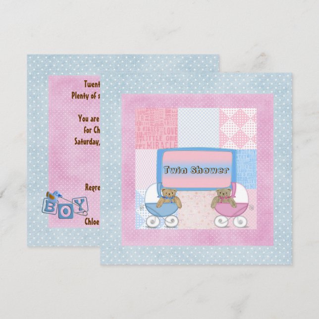 Twin Baby Shower Invitation (Front/Back)
