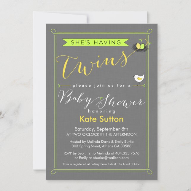 Twin Baby Shower Invitation (Front)