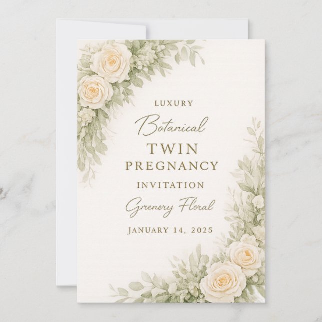 Twin Baby Shower Invitation – Elegant Botanical Fl (Front)