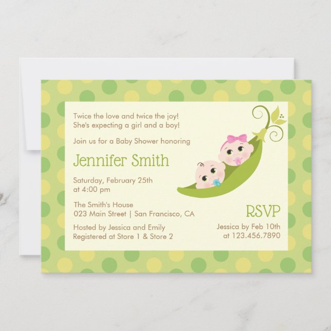Twin Baby Shower Invitation Two Peas In A Pod (Front)