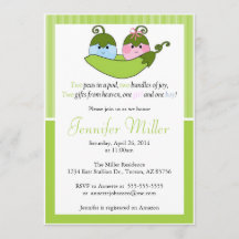 Twin Baby Shower Invitation, Two Peas In A Pod