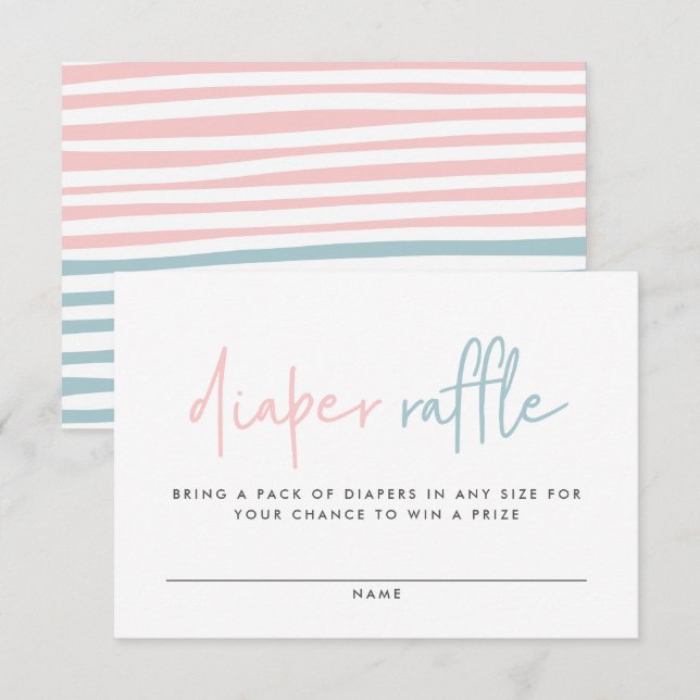 Twin baby shower pink blue modern diaper raffle enclosure card (Front/Back)