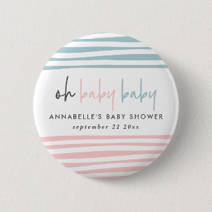 Twin baby shower pink blue modern typography party 6 cm round badge
