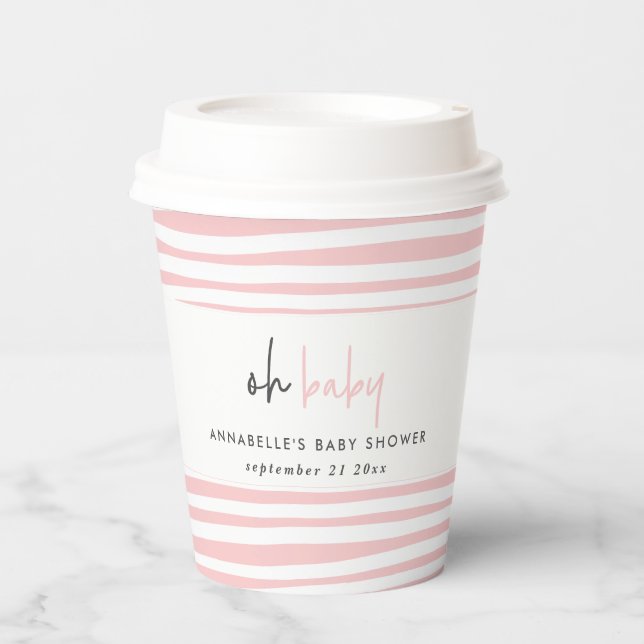 Twin baby shower pink blue modern typography party paper cups (Front)