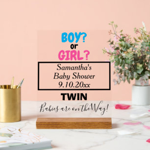 Twin Baby Shower Pink Blue Mum to Be NAME Acrylic Sign