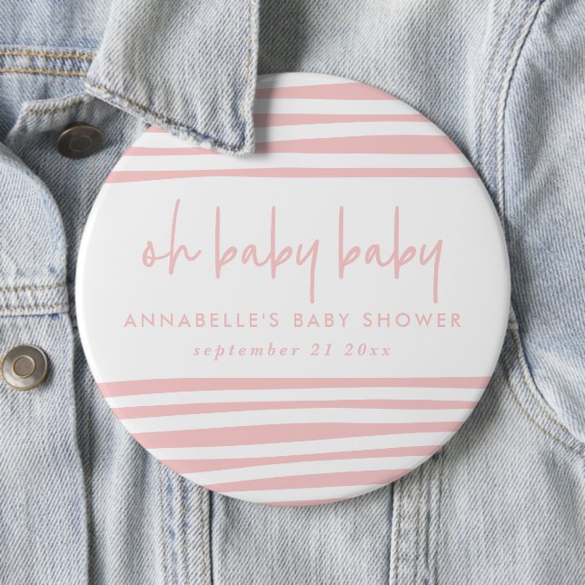 Twin baby shower pink girl modern typography party 6 cm round badge (In Situ)