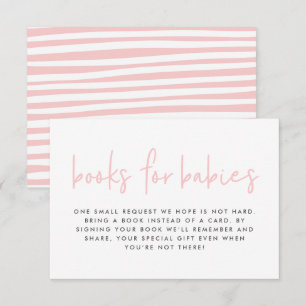 Twin baby shower pink girly modern books  babies enclosure card
