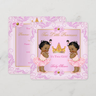 Twin Baby Shower Princess Tiara Girl Pink Ethnic Invitation