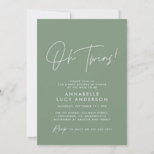 Twin Baby shower script modern sage green elegant Invitation