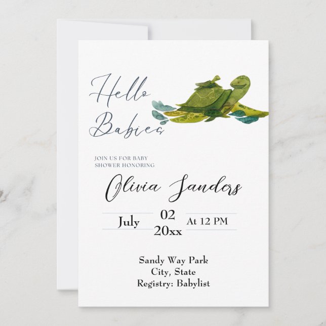 Twin Baby Shower Sea turtle invitation  (Front)