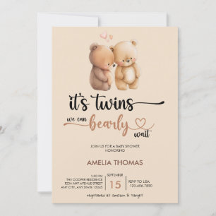Twin Baby Shower   Teddy Bear Invitation