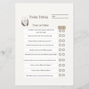 : Twin Baby Shower Trivia Game – With Answer Sheet