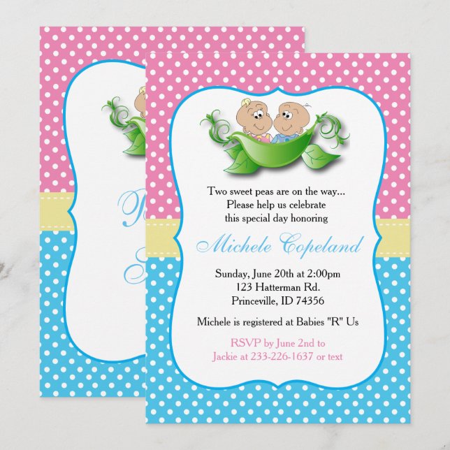 Twin Baby Shower - Two Peas In A Pod Invitation (Front/Back)