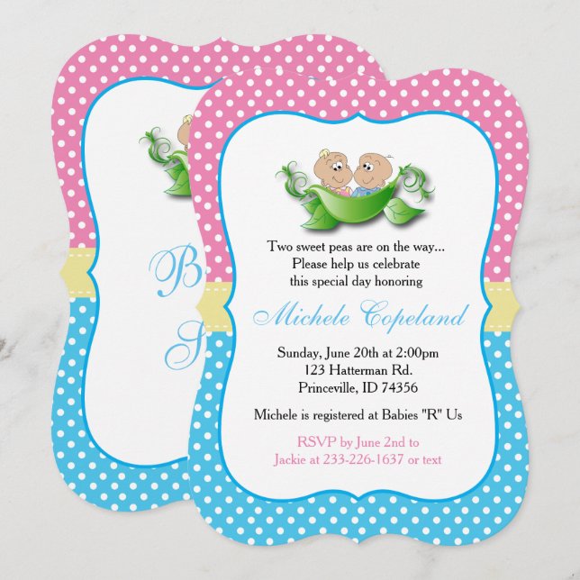 Twin Baby Shower - Two Peas In A Pod Invitation (Front/Back)